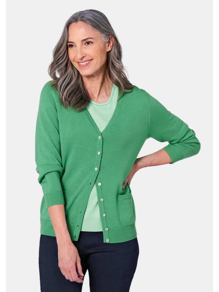Kurzgröße:  Uni Merino-Cardigan Langarm in grün