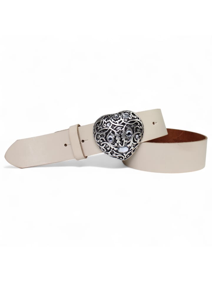 Damen Ledergürtel Strass in Creme