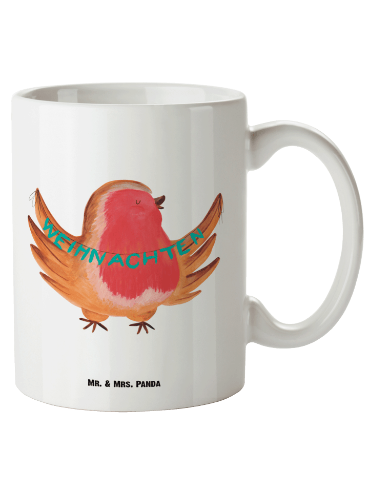 Große Tasse Rotkehlchen Weihnachten ohne Spruch in Weiß