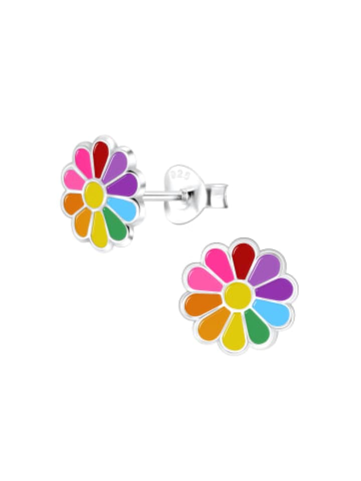 Ohrringe - Ohrstecker BLUME regenbogenfarben in 925 Silber - 2-tlg.