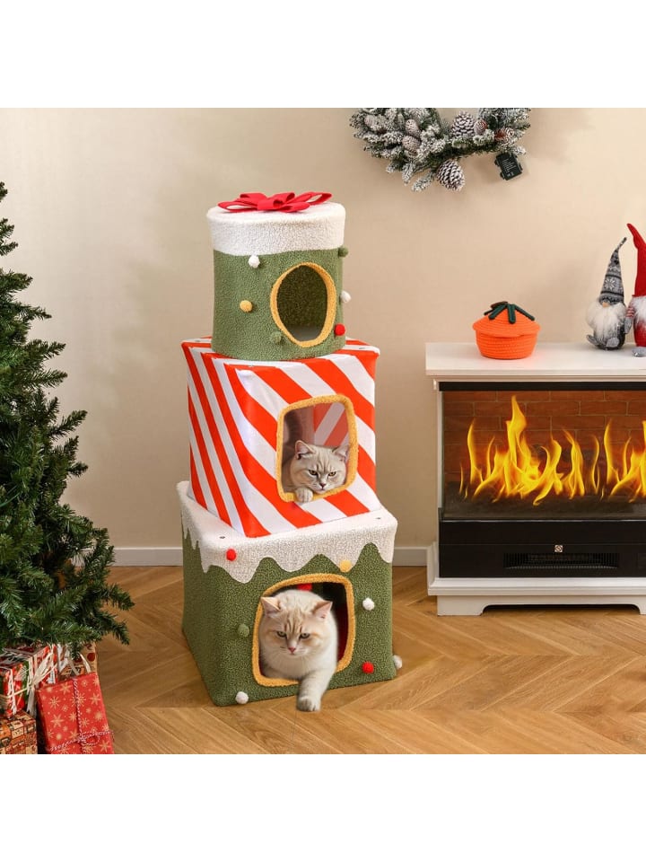 3-stöckig Katzenhöhle Weihnachten 120 cm in Grün