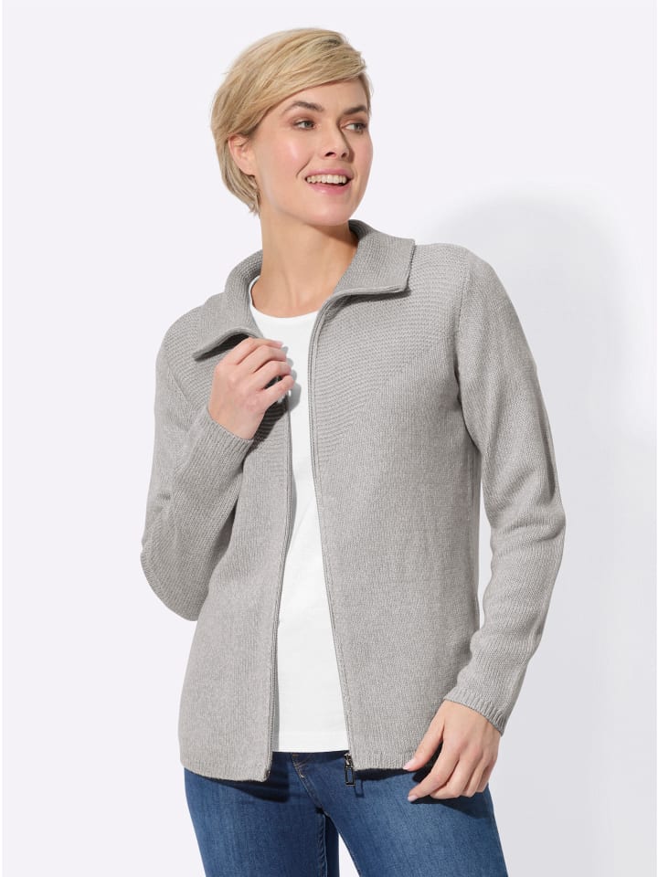 Strickjacke in steingrau-hellgrau-meliert