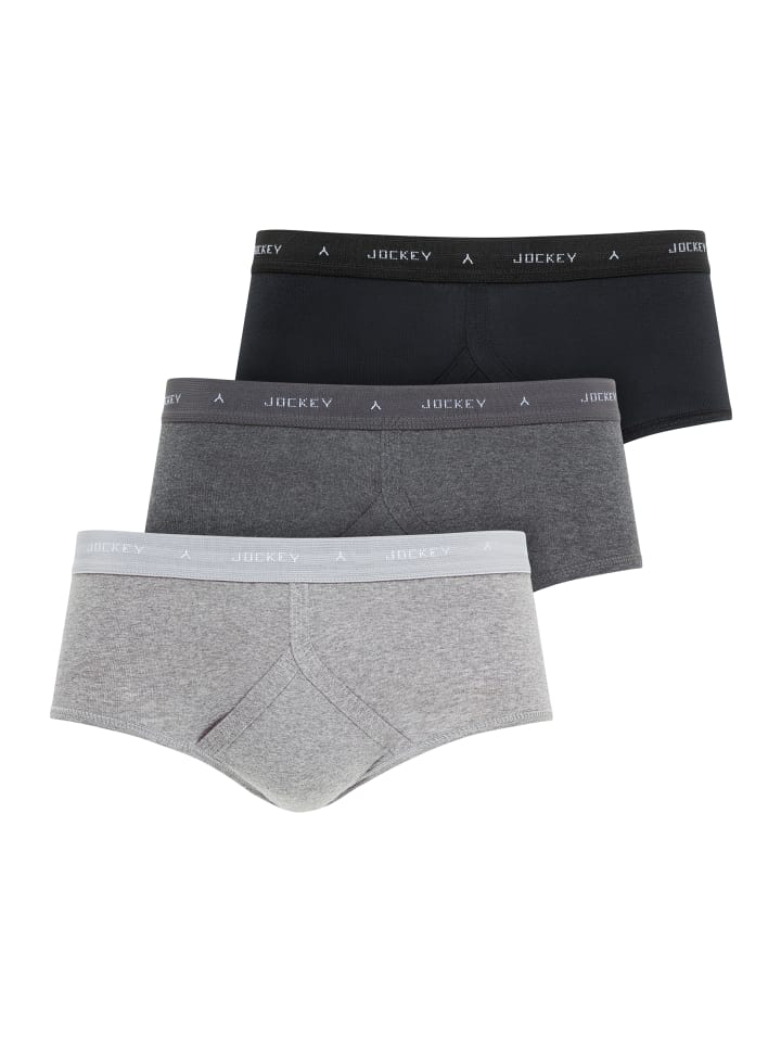 Slips Uk Classic Cotton Rib Y-Front 3 Stück in Schwarz/Grau