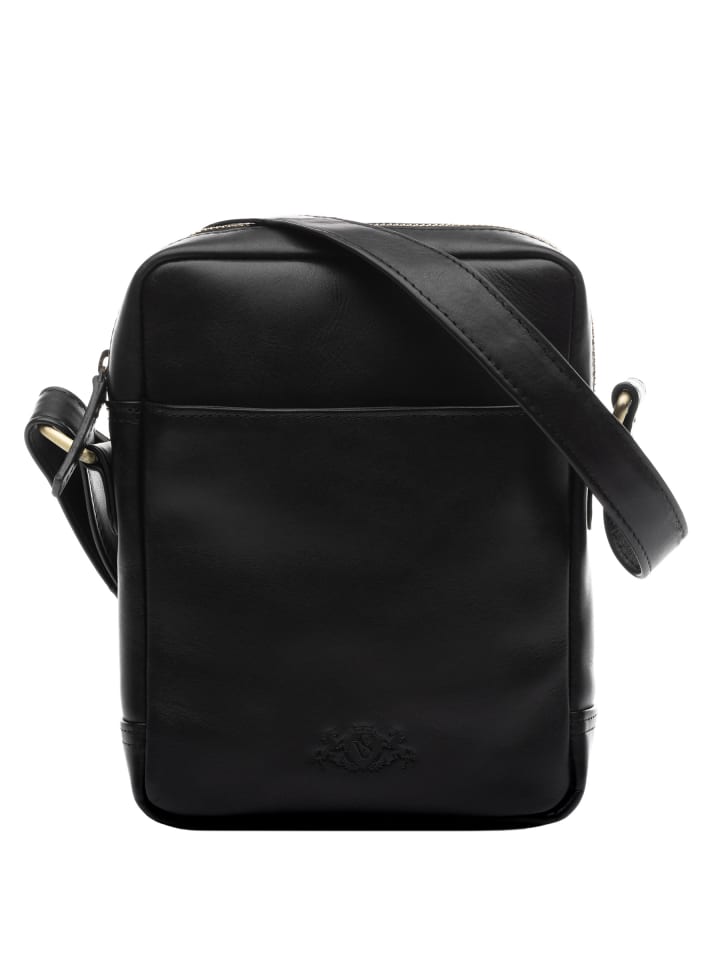Leder-Umhängetasche echt Leder Schultertasche groß schwarz in schwarz