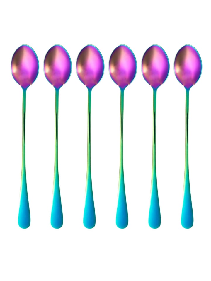 6er Set Dessert Löffel in Rainbow