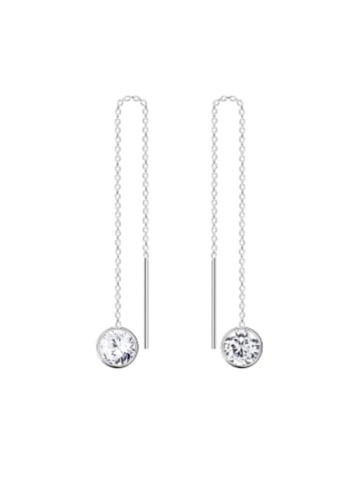 Ohrringe OHRHÄNGER KETTE MIT KRISTALL weiß in 925 Silber - 2-tlg. in silber