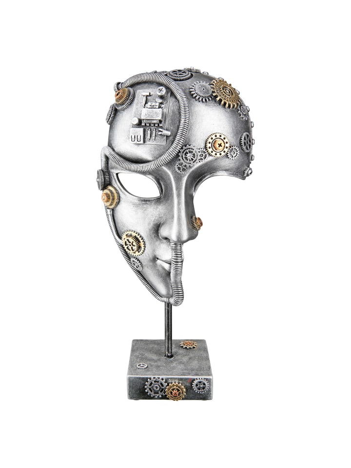 Skulptur Steampunk face silberfarben - (H) 35,5 cm