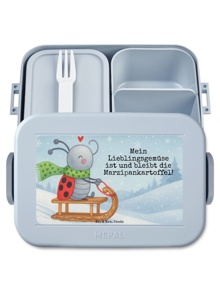 Lunchbox Smörle Rodeln Design mit Spruch in Blau Pastell