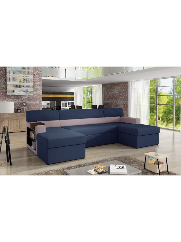 Narkos Recamiere Links in Marineblau - (L) 159 x (B) 310 x (H) 90 cm