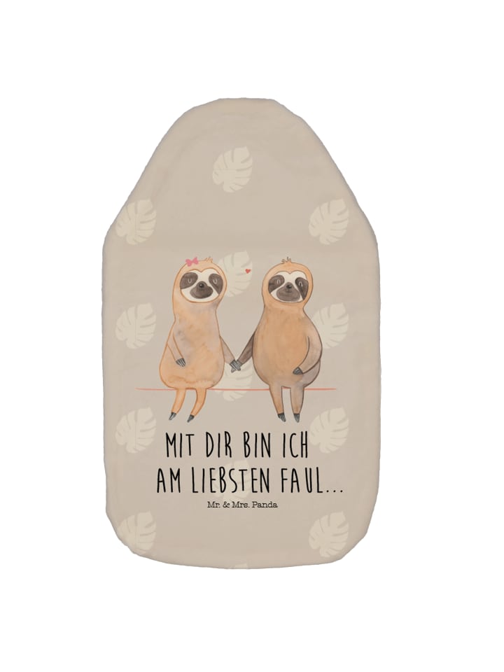 Wärmflasche Faultier Pärchen mit Spruch in Grau Pastell