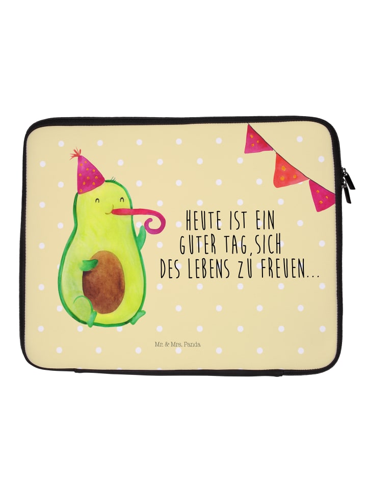 Laptophülle Avocado Party mit Spruch in Gelb Pastell