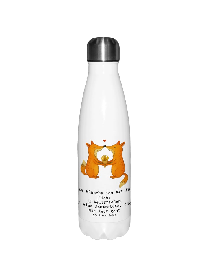 Wasserflasche Füchse Liebe Pommes mit Spruch in Weiß