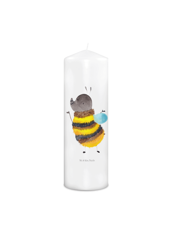 Kerze Hummel flauschig ohne Spruch in Weiß