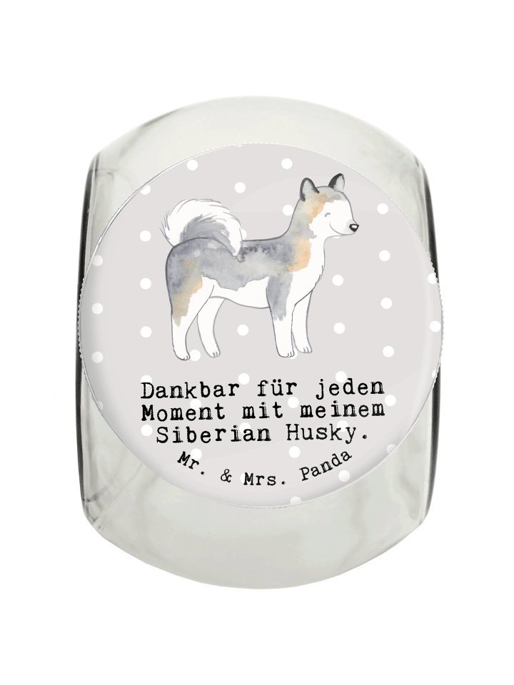 Leckerli Glas Siberian Husky Moment mit Spruch in Grau Pastell