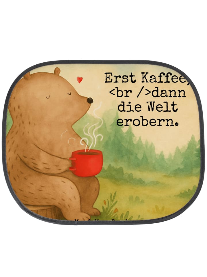 Sonnenblende Bär Kaffee Design mit Spruch in Weiß