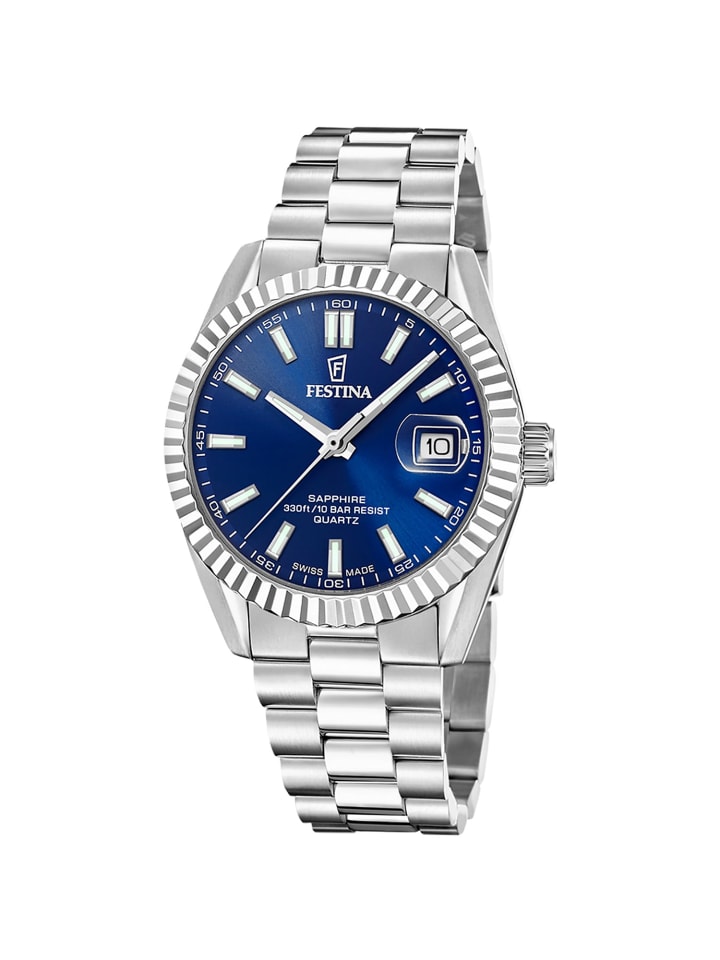 Herrenarmbanduhr Stahl/Blau mit Saphirglas