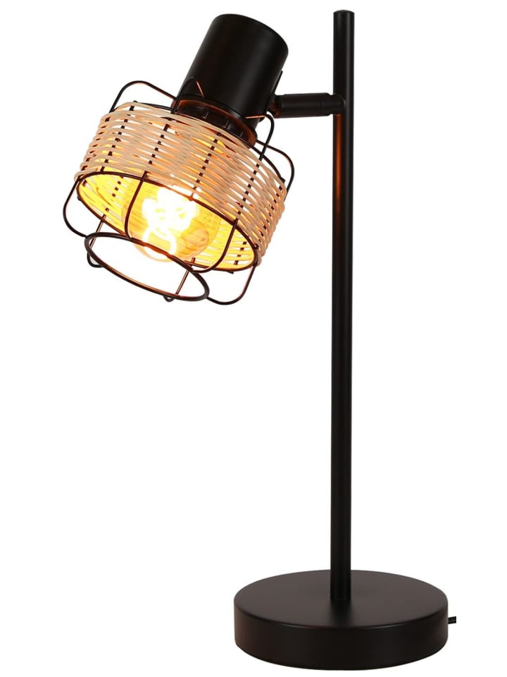 Tischleuchte E27 Vintage in Rattan und Metall schwarz