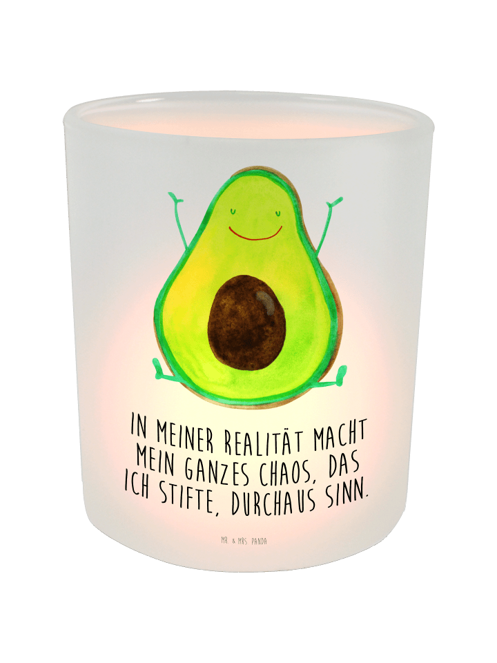 Kerzenhalter Avocado Glücklich mit Spruch in Transparent