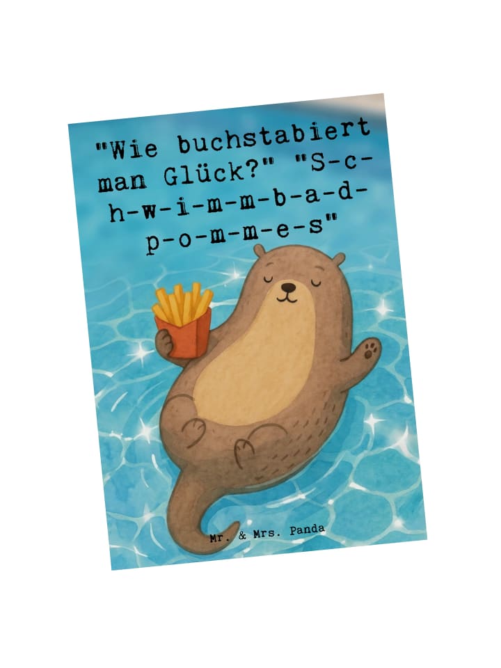 Postkarte Otter Schwimmbad Pommes Design mit Sp... in Weiß