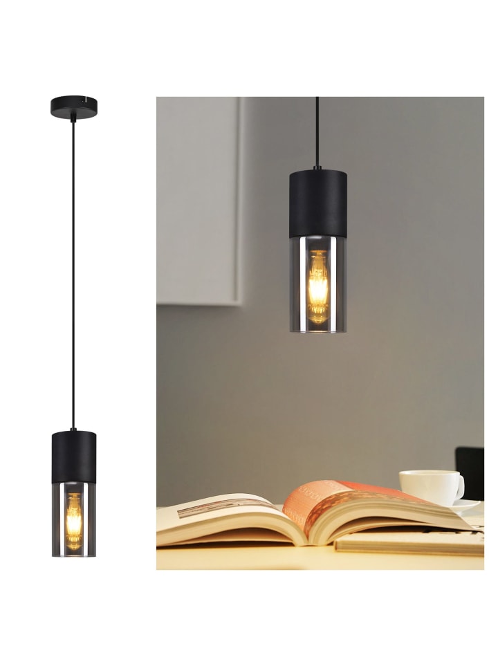 Pendelleuchte in Schwarz 1-flammige E27 Glas rund Metall Pendellampe