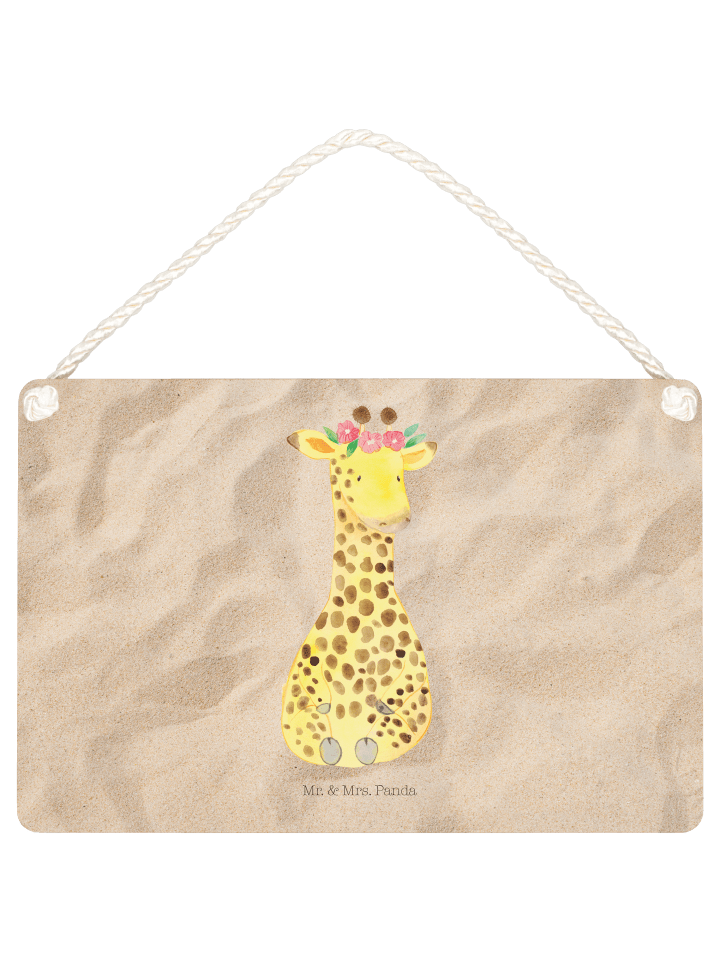 Wandbild Holz Giraffe Blumenkranz ohne Spruch in Sandig