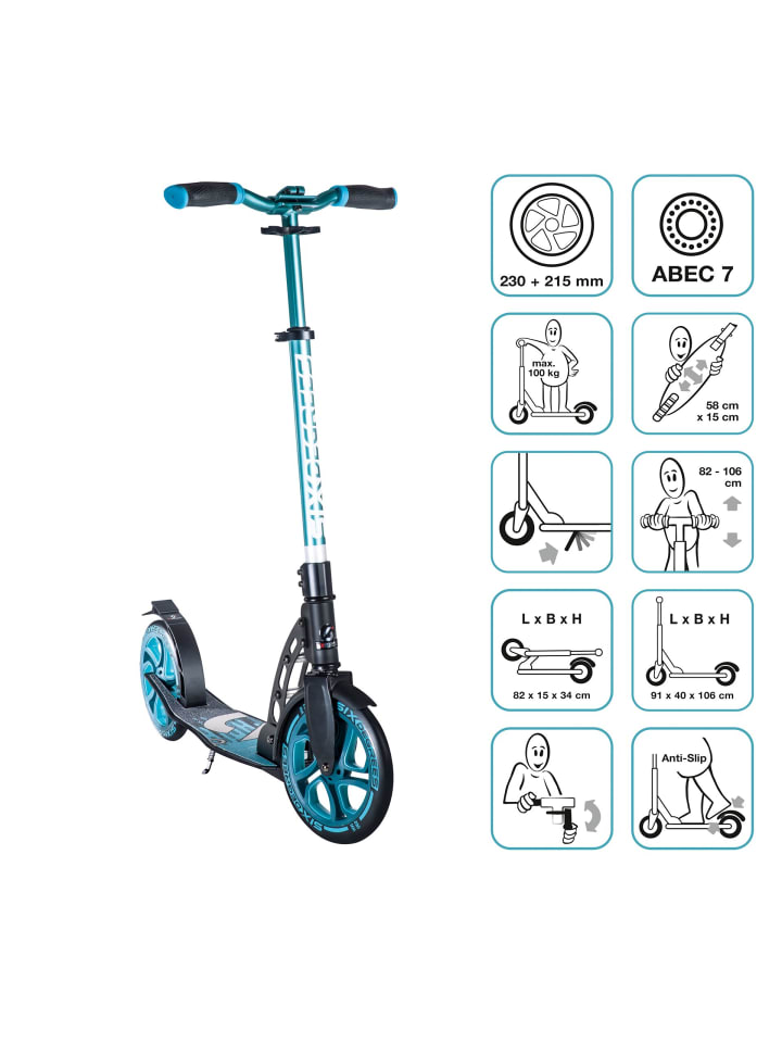 Aluminium Scooter 230/215 mm in türkis