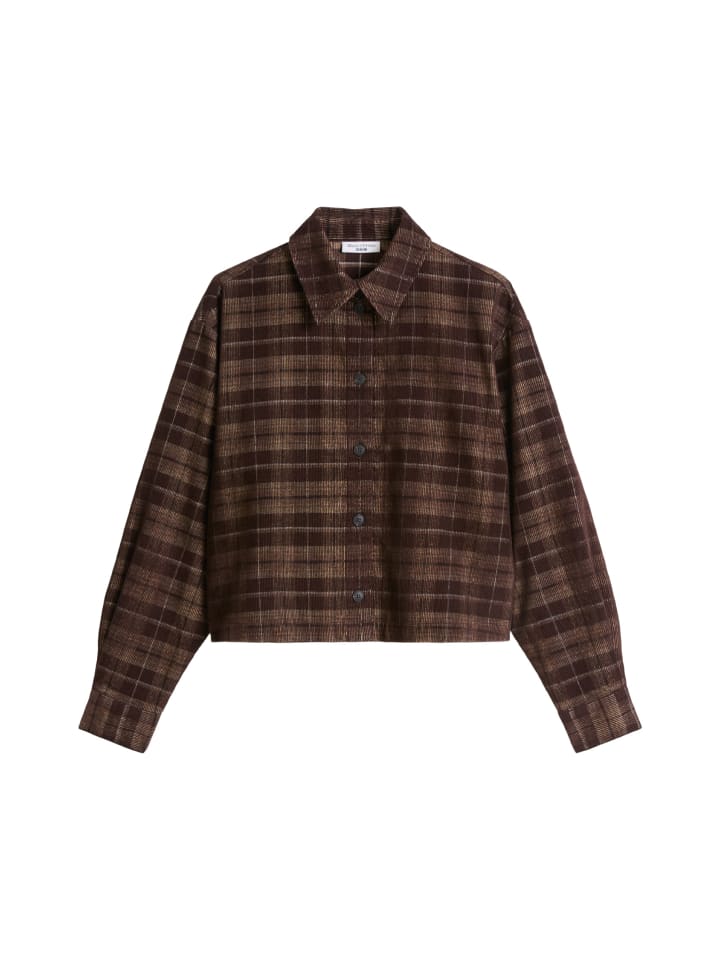 Karierte Cordbluse relaxed in Medium Brown