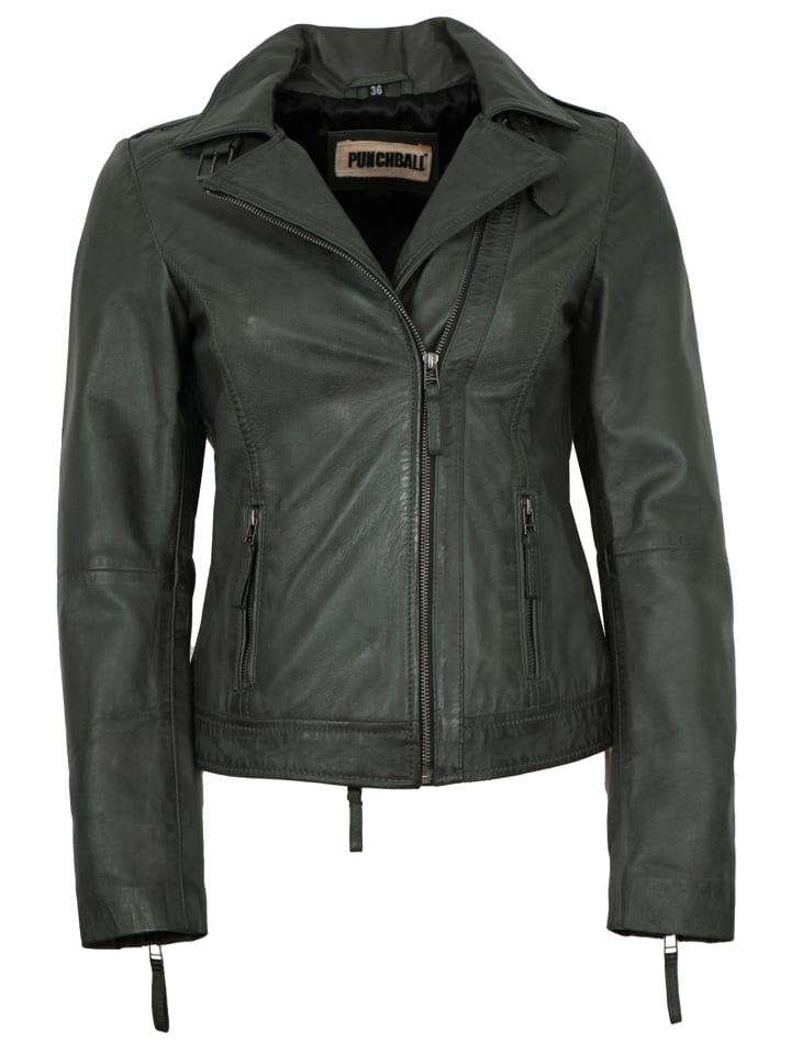 Lederjacke Lammnappa in Grau-Petrol