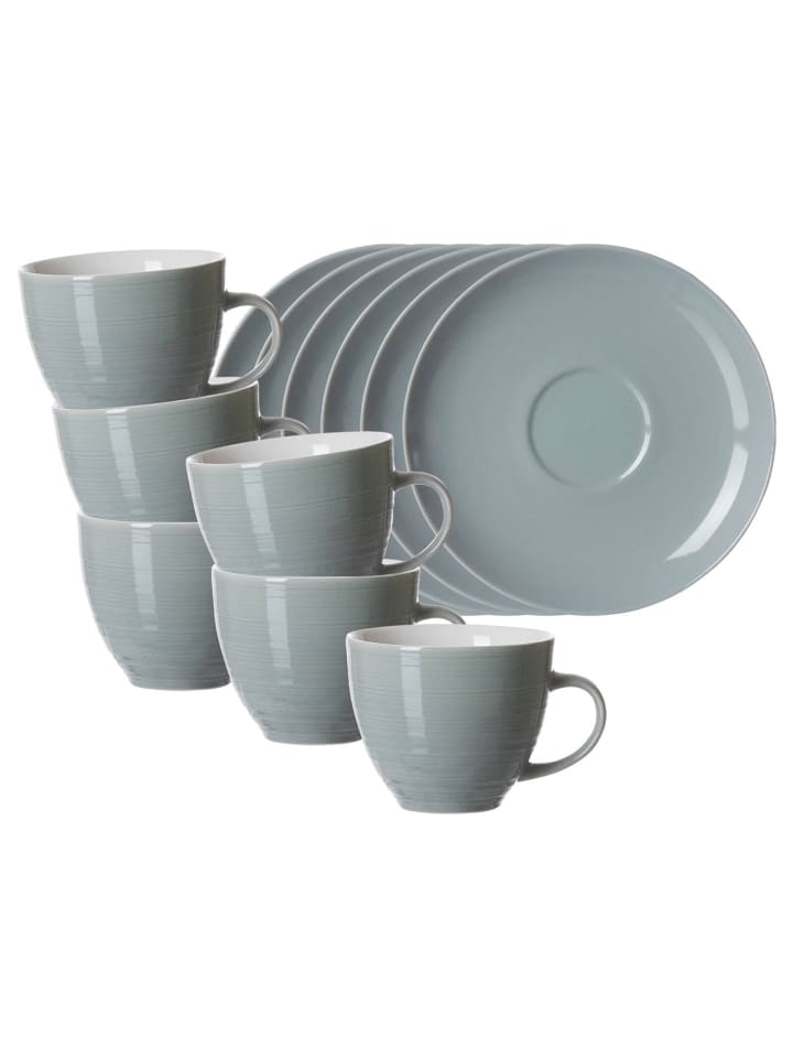 6er Set Kaffeetassen mit Untertassen Suomi in Blau 260 ml