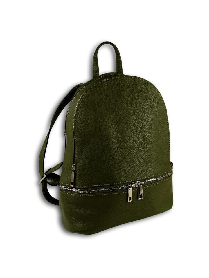 Leder Cityrucksack Toscanto Tasche grün ca. 32cm
