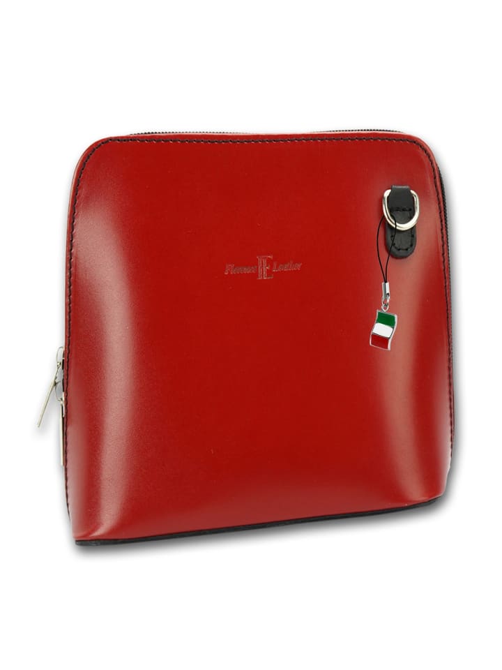 Leder Umhängetasche, Schultertasche Florence Tasche rot, schwarz ca. 17cm