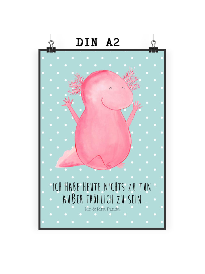 Print Axolotl Hurra mit Spruch in Türkis Pastell