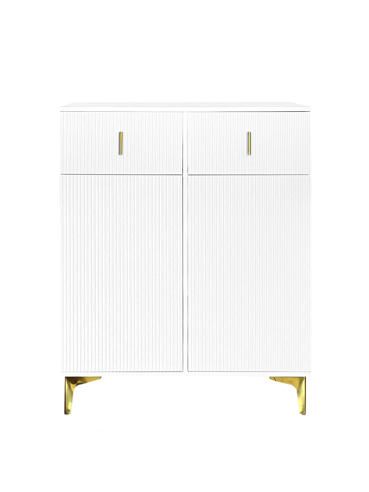 Sideboard in Weiß mit Strukturpaneelen Schubladen goldenen Verzierungen für Flur