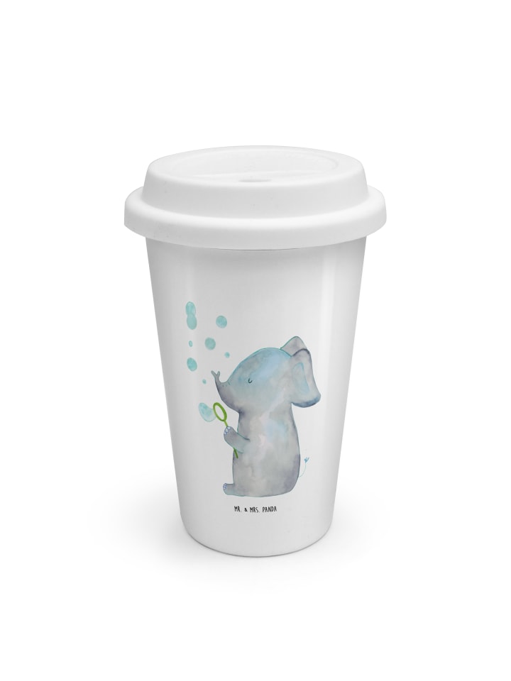 Mehrwegbecher Elefant Seifenblasen ohne Spruch in Weiß