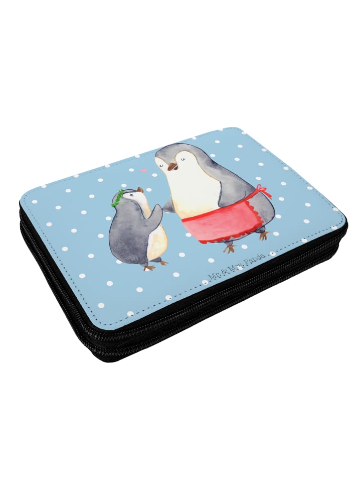 Stifteetui Pinguin mit Kind ohne Spruch in Blau Pastell