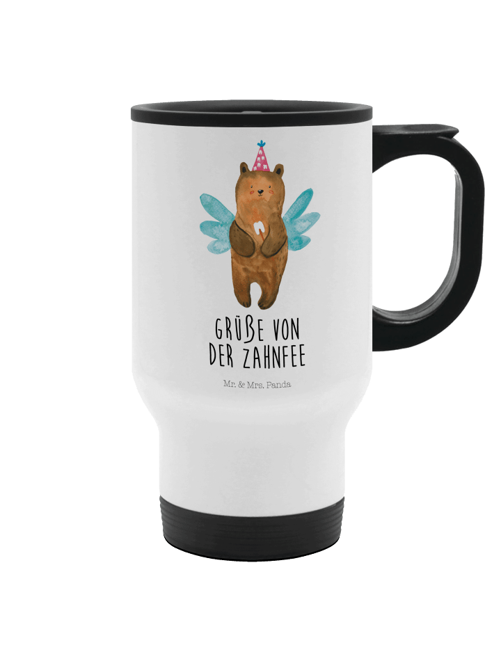 Thermobecher Bär Zahnfee mit Spruch in Weiß