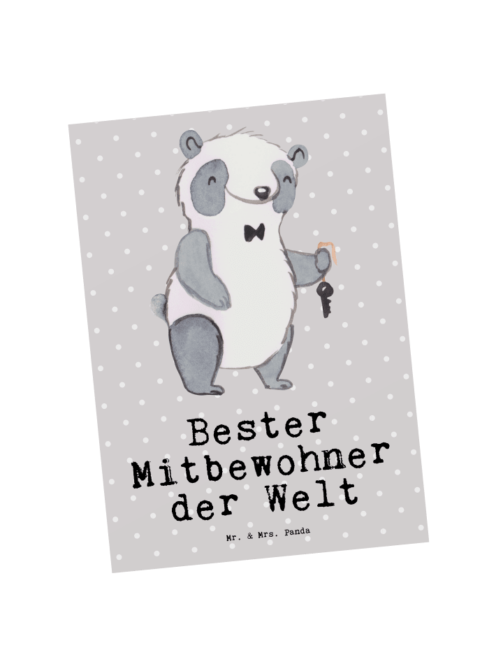 Postkarte Panda Bester Mitbewohner der Welt mit... in Grau Pastell