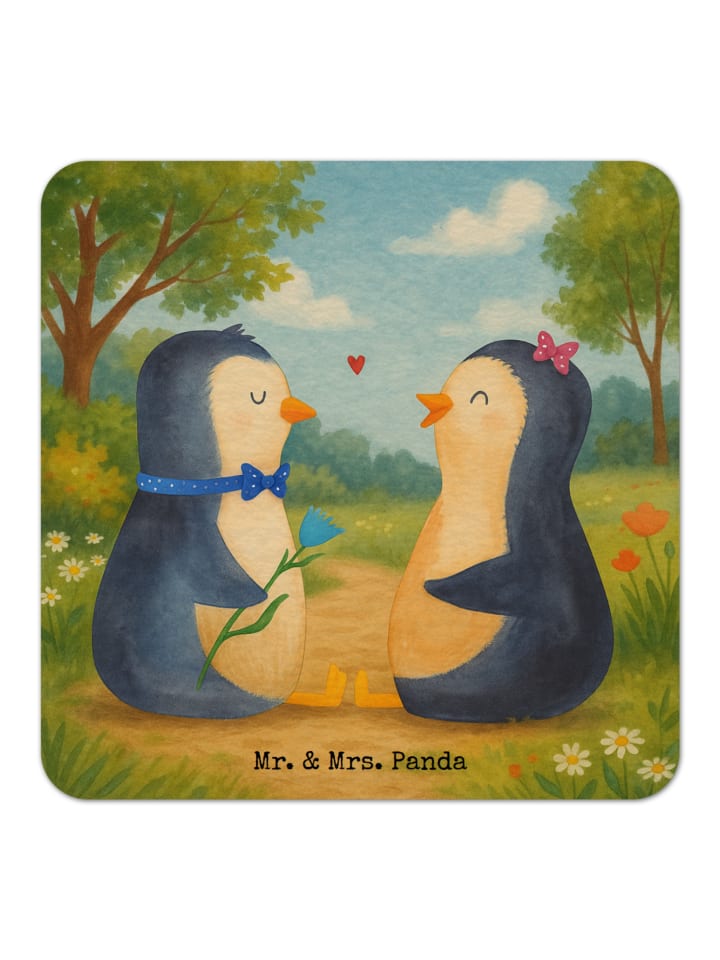 Untersetzer Pinguin Pärchen Design ohne Spruch in Weiß