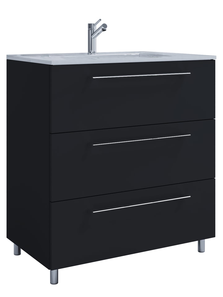 2-tlg. Waschplatz Waschtisch Badinos 3 Schublade in Schwarz