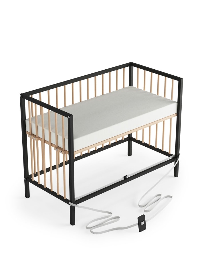 Beistellbett mit Matratze & Umbauseite - schwarz/natur - Dreamy 4 in 1 Bett
