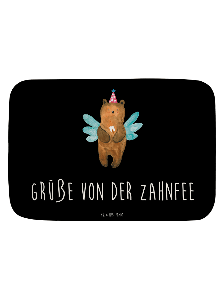 Badteppich Bär Zahnfee mit Spruch in Schwarz