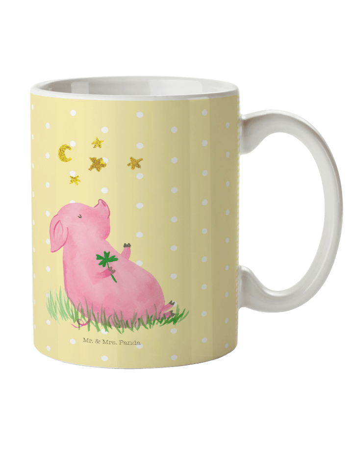 Tasse Schwein Glück ohne Spruch in Gelb Pastell