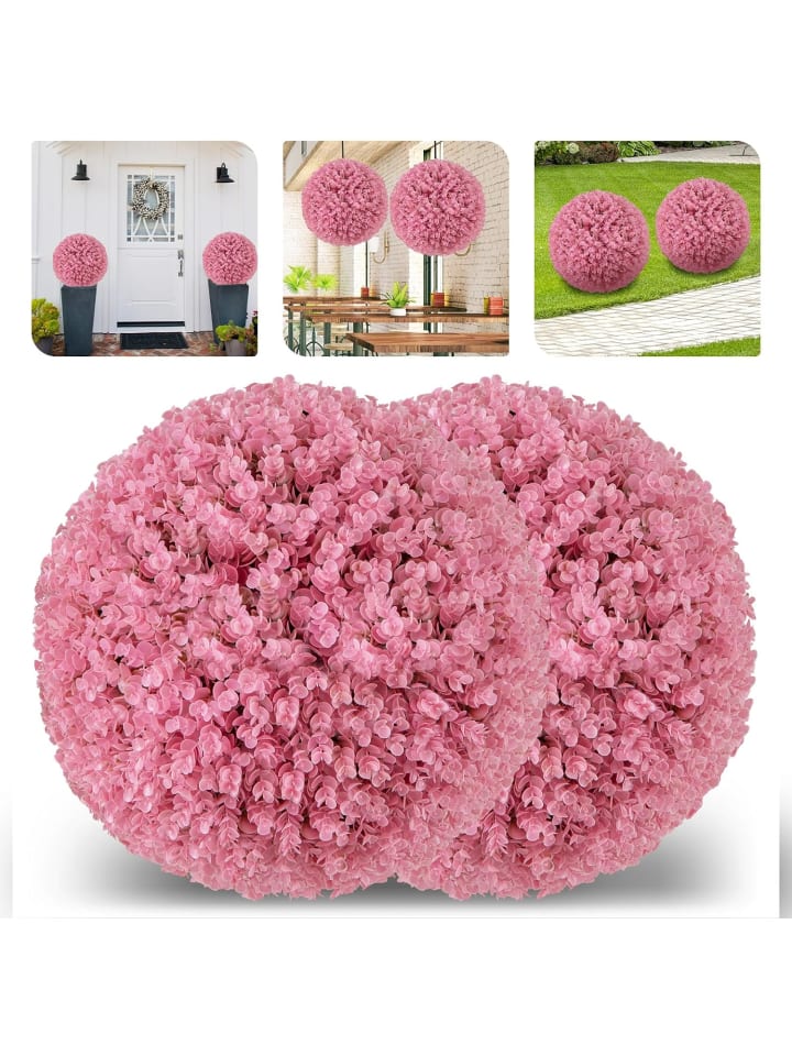 2er Set Buchsbaumkugel 44 cm in Rosa
