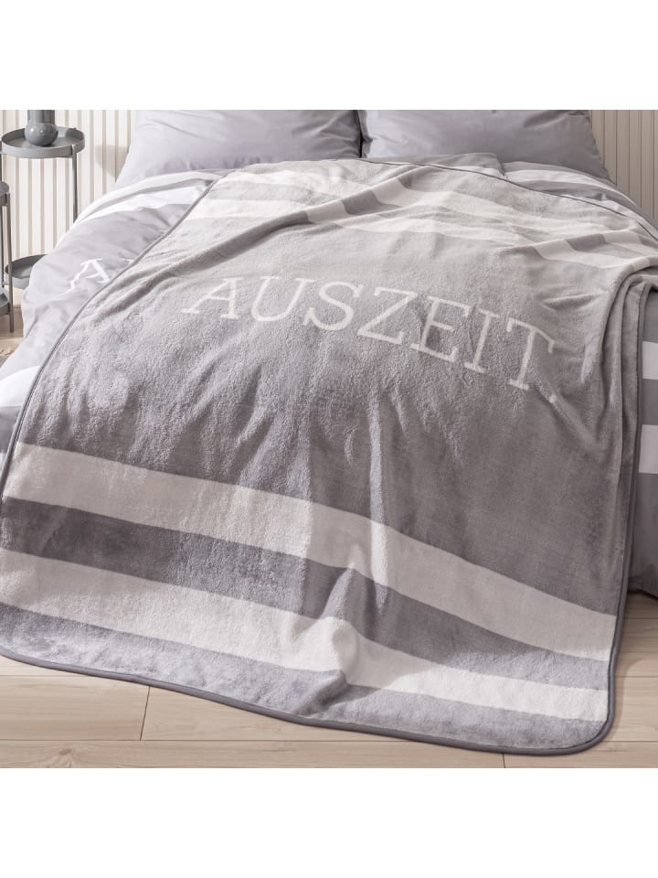 Decke / Fleecedecke "Auszeit / Streifen" in Grau