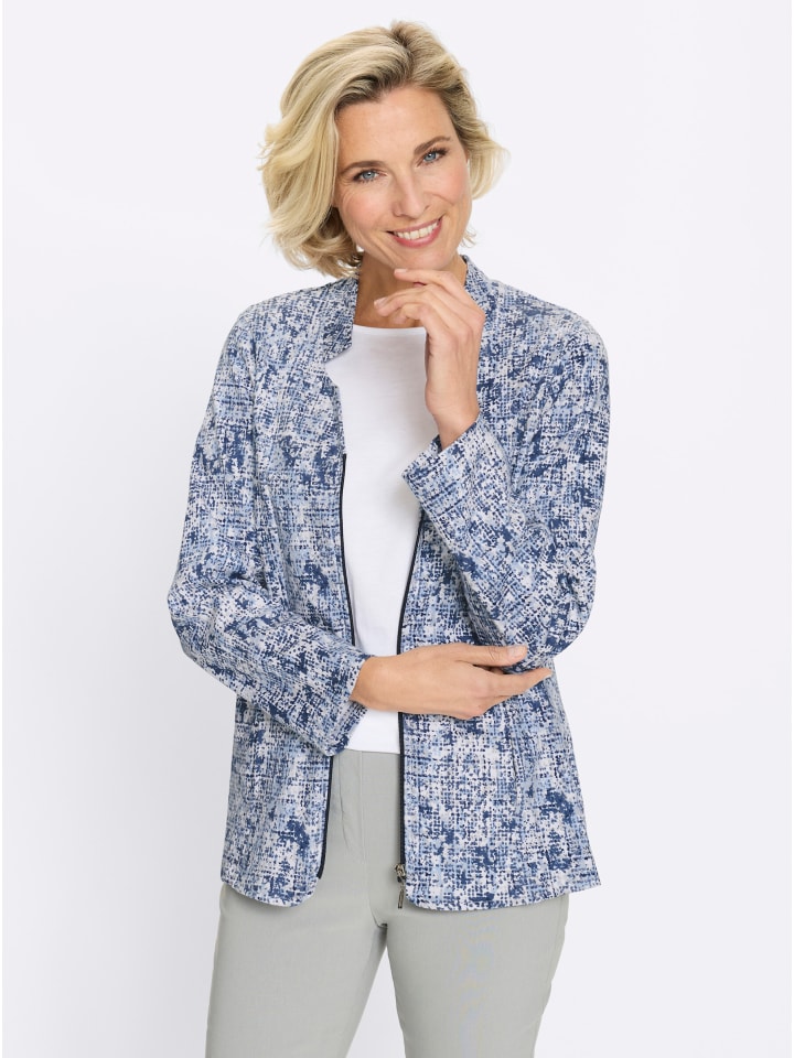 Sweatblazer in eisblau-marine-gemustert