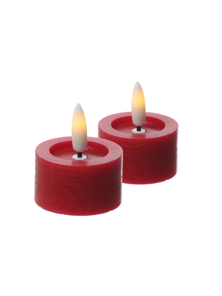 2x LED Mini Teelichter Lina Rustik Optik Echtwachs D: 4,5cm in rot