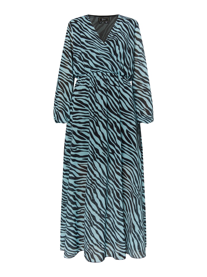 Damen Kleid Mit Zebra-Print in Hellblau Schwarz