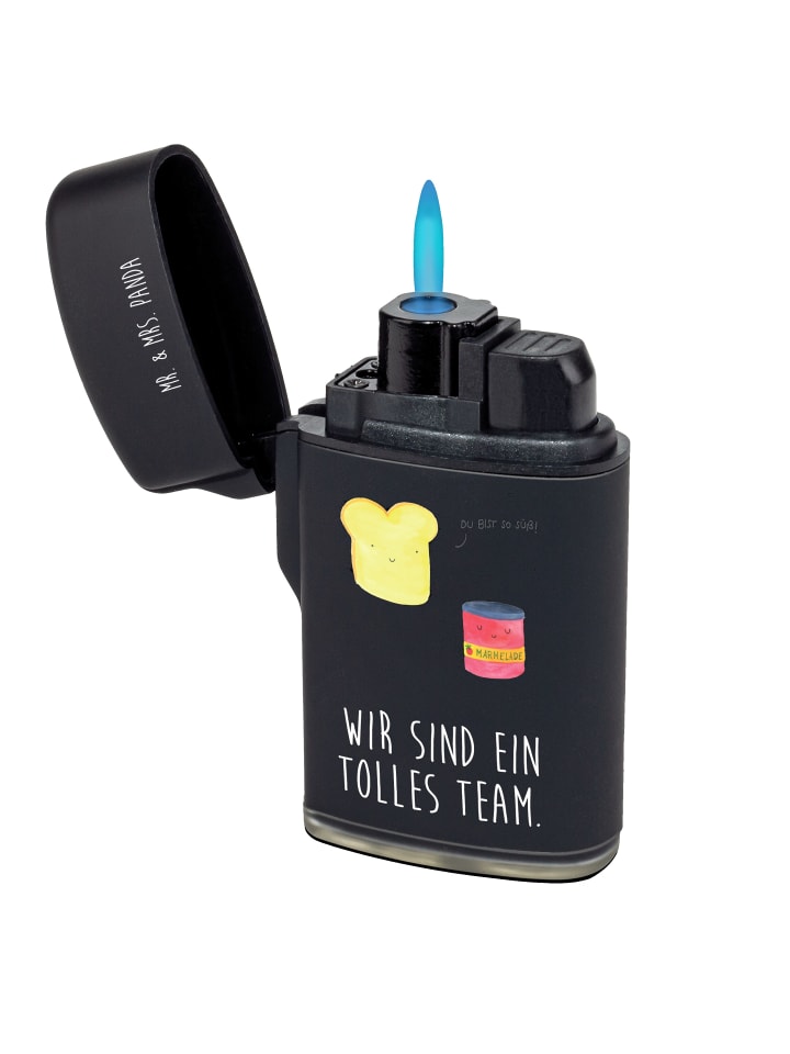 Gasfeuerzeug Toast Marmelade mit Spruch in Schwarz