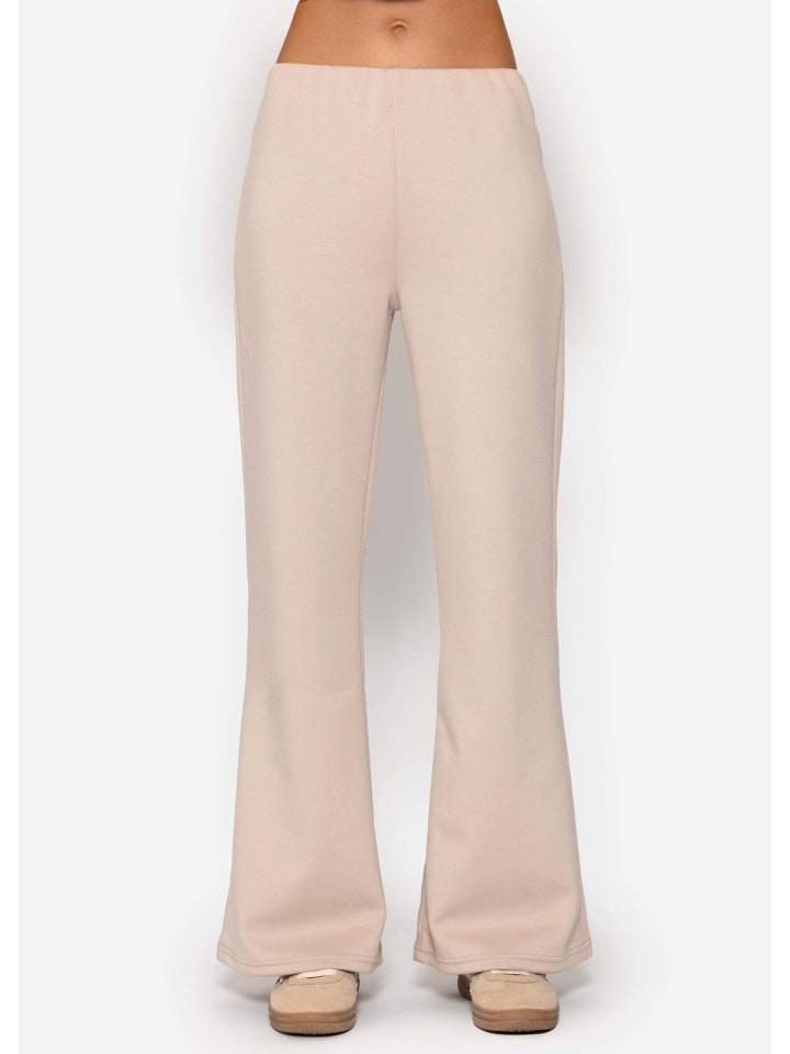 Highwaist Hose mit geradem Bein und Ziernaht in Beige