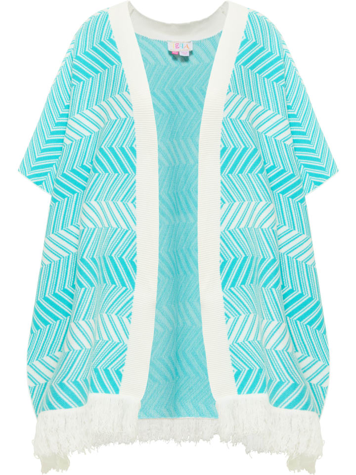 Damen Strickponcho in Aqua Weiss